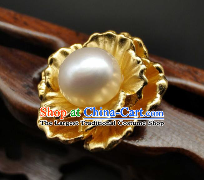 China Traditional Gilding Silver Peony Hairpin Ancient Empress Pearl Hair Stick Classical Hanfu Headpiece Handmade Hair Accessories