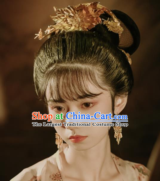 Chinese Traditional Wedding Hair Accessories Ancient Princess Gilding Peony Hairpin Classical Hair Crown Handmade Tang Dynasty Headpiece