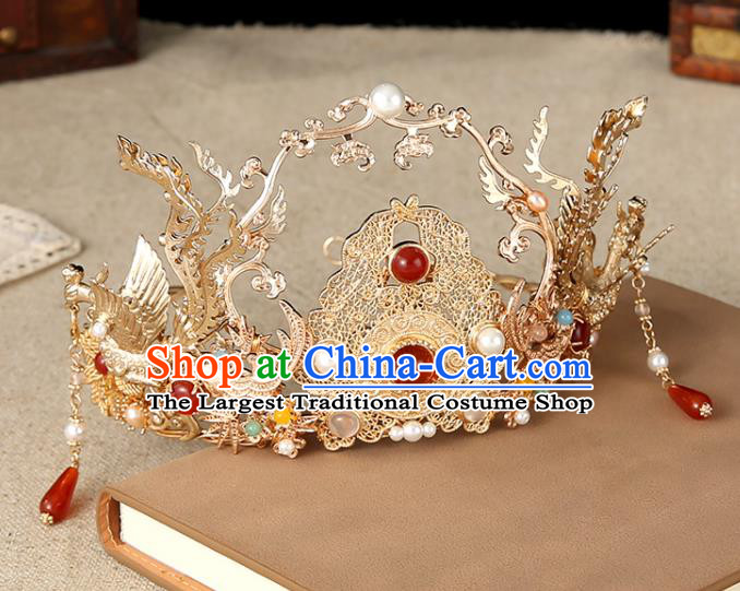 Chinese Ancient Empress Gems Hair Crown Classical Wedding Phoenix Coronet Handmade Ming Dynasty Headpiece Traditional Hanfu Hair Accessories