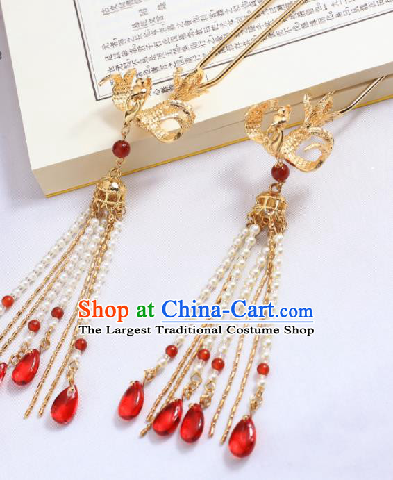 Chinese Ancient Princess Headpieces Classical Wedding Hairpins Handmade Ming Dynasty Golden Hair Sticks Traditional Hanfu Hair Accessories