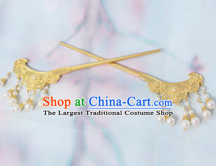 Chinese Handmade Tang Dynasty Hair Crown Traditional Hanfu Hair Accessories Ancient Princess Headpieces Classical Wedding Tassel Hairpins