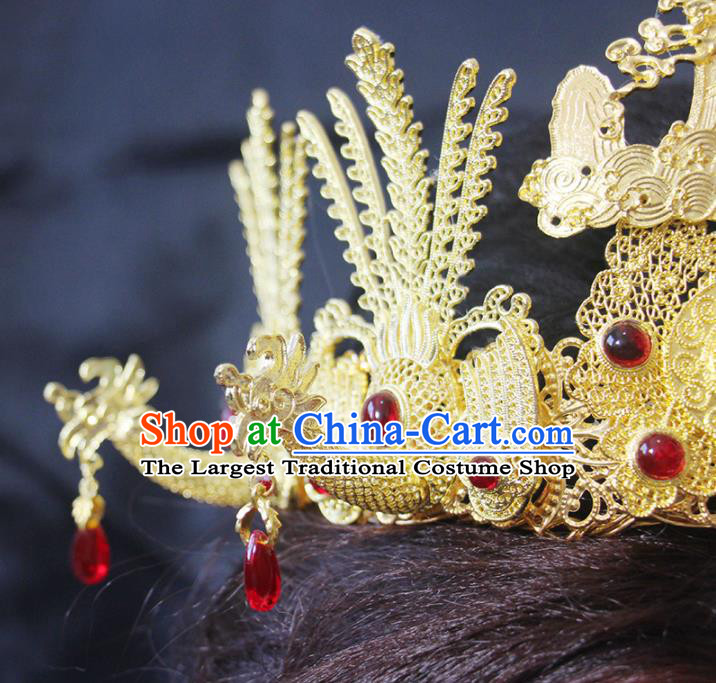 Chinese Handmade Ming Dynasty Headpieces Traditional Hanfu Hair Accessories Ancient Empress Hair Crown Classical Wedding Phoenix Coronet