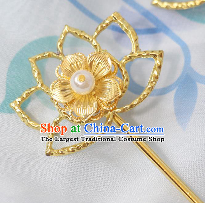 Chinese Ancient Empress Lotus Hairpins Classical Wedding Golden Hair Crown Handmade Tang Dynasty Headpieces Traditional Hanfu Hair Accessories