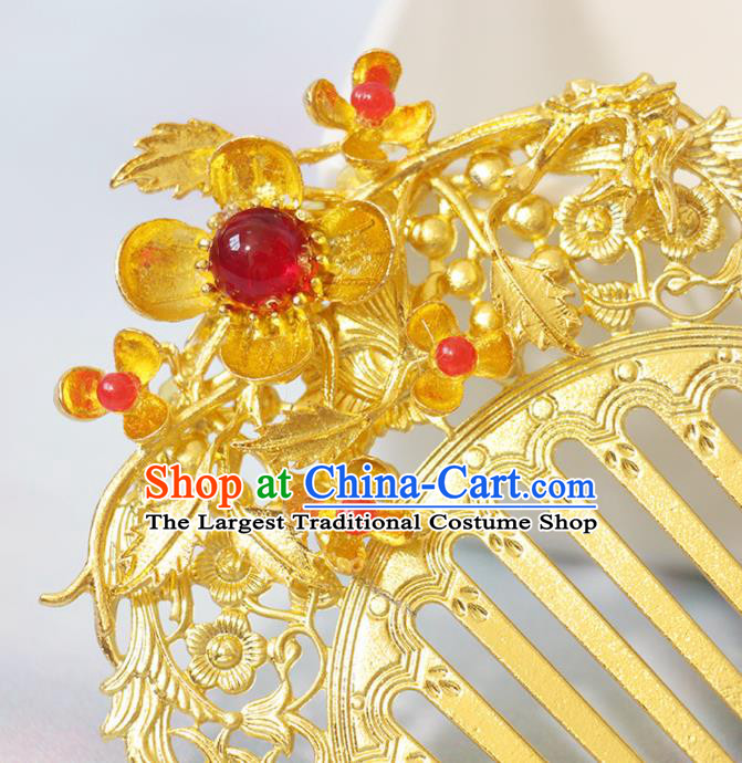 Chinese Ancient Princess Hairpin Classical Wedding Golden Hair Comb Handmade Tang Dynasty Headpiece Traditional Hanfu Hair Accessories