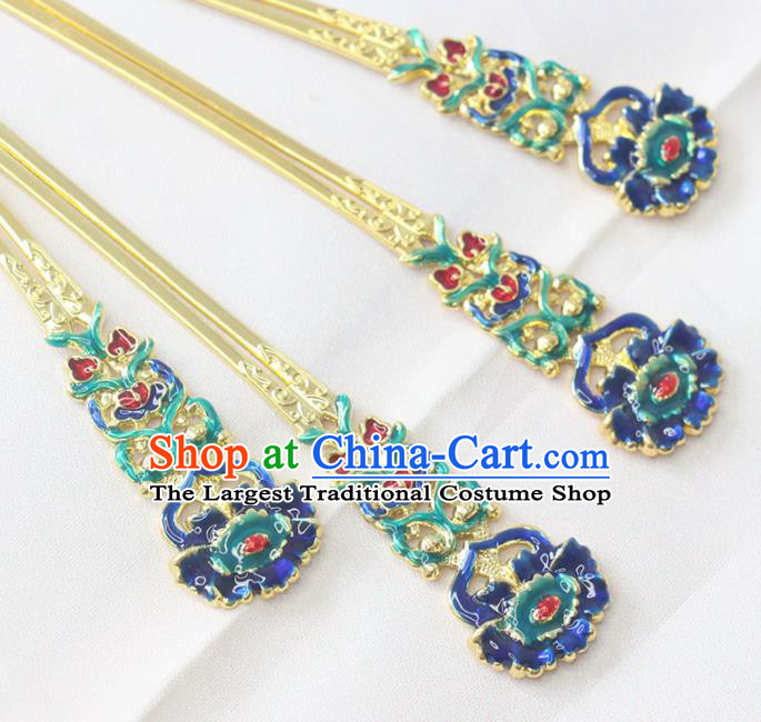 Chinese Handmade Qing Dynasty Headpiece Traditional Court Hair Accessories Ancient Empress Hairpin Classical Wedding Cloisonne Hair Stick