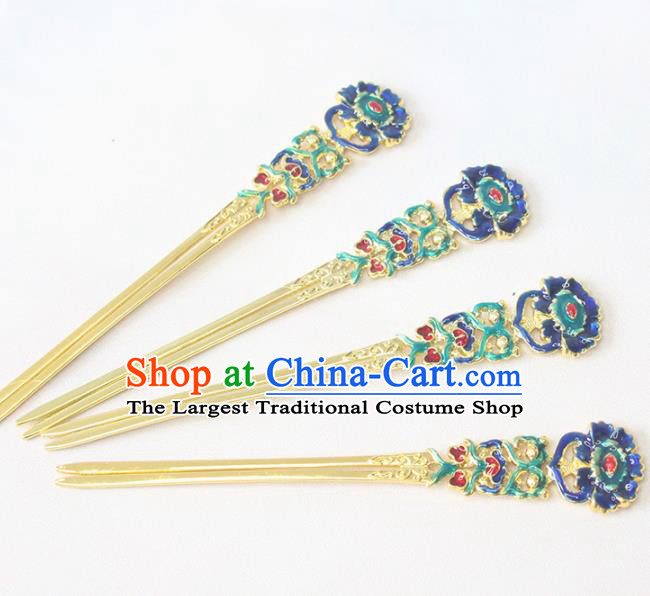 Chinese Handmade Qing Dynasty Headpiece Traditional Court Hair Accessories Ancient Empress Hairpin Classical Wedding Cloisonne Hair Stick
