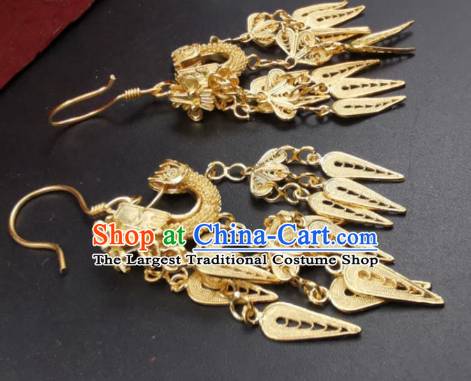 Handmade China Wedding Golden Dragon Boat Earrings Classical Gilding Ear Accessories Ming Dynasty Silver Ear Jewelry