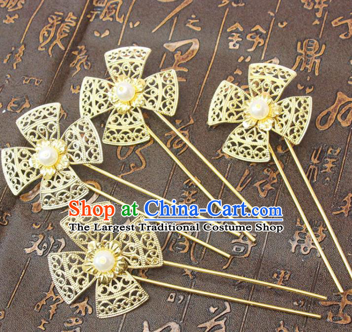 Chinese Classical Wedding Golden Hair Stick Handmade Ming Dynasty Headpiece Traditional Court Hair Accessories Ancient Princess Hairpin