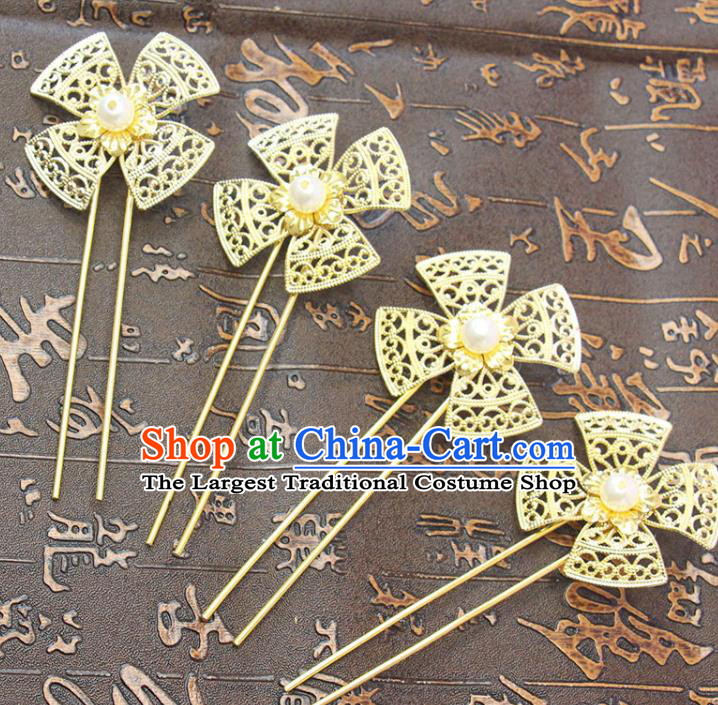 Chinese Classical Wedding Golden Hair Stick Handmade Ming Dynasty Headpiece Traditional Court Hair Accessories Ancient Princess Hairpin