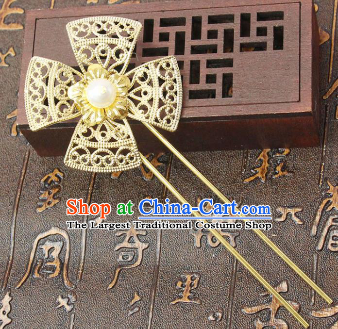 Chinese Classical Wedding Golden Hair Stick Handmade Ming Dynasty Headpiece Traditional Court Hair Accessories Ancient Princess Hairpin