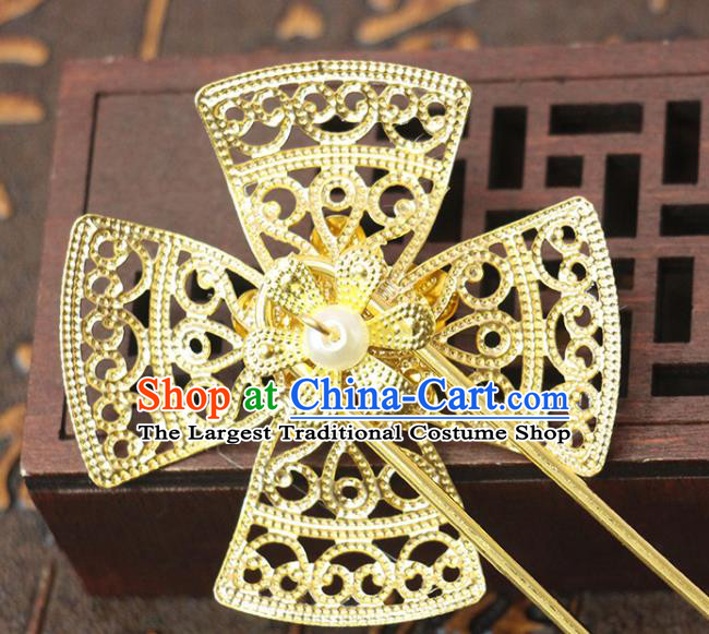 Chinese Classical Wedding Golden Hair Stick Handmade Ming Dynasty Headpiece Traditional Court Hair Accessories Ancient Princess Hairpin