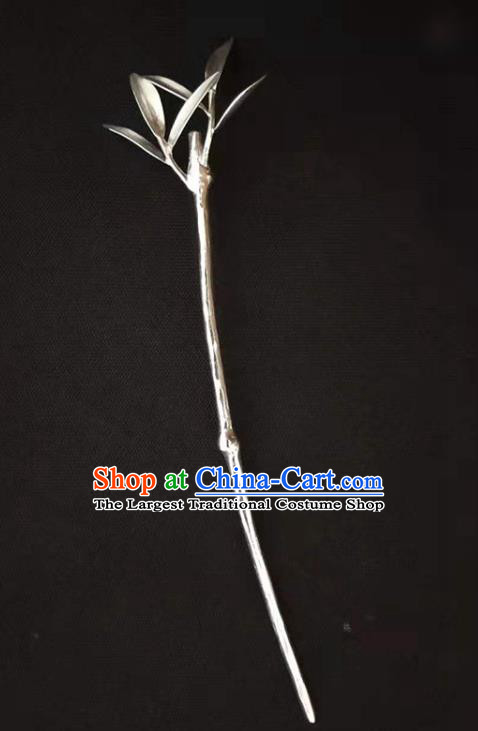 Chinese Handmade Silver Bamboo Hairpin Classical Hair Stick Cheongsam Headpiece Traditional Hair Accessories