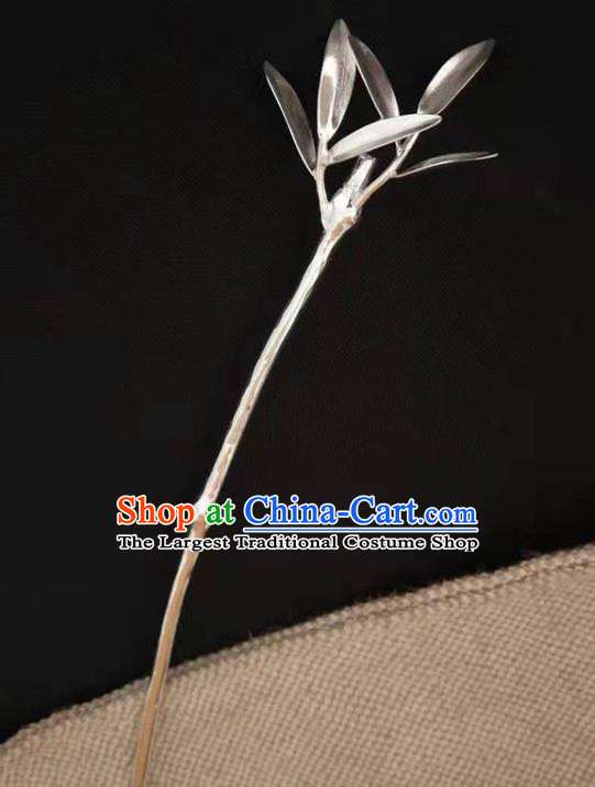 Chinese Handmade Silver Bamboo Hairpin Classical Hair Stick Cheongsam Headpiece Traditional Hair Accessories