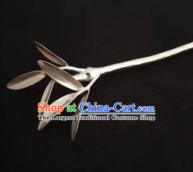 Chinese Handmade Silver Bamboo Hairpin Classical Hair Stick Cheongsam Headpiece Traditional Hair Accessories