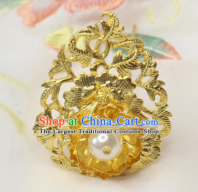 Chinese Ancient Princess Hairpin Classical Wedding Golden Peony Hair Stick Handmade Ming Dynasty Headpiece Traditional Court Hair Accessories