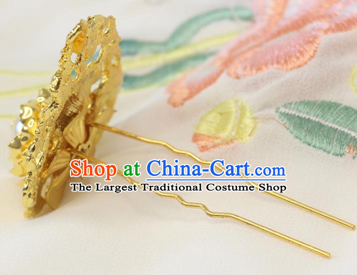 Chinese Ancient Princess Hairpin Classical Wedding Golden Peony Hair Stick Handmade Ming Dynasty Headpiece Traditional Court Hair Accessories