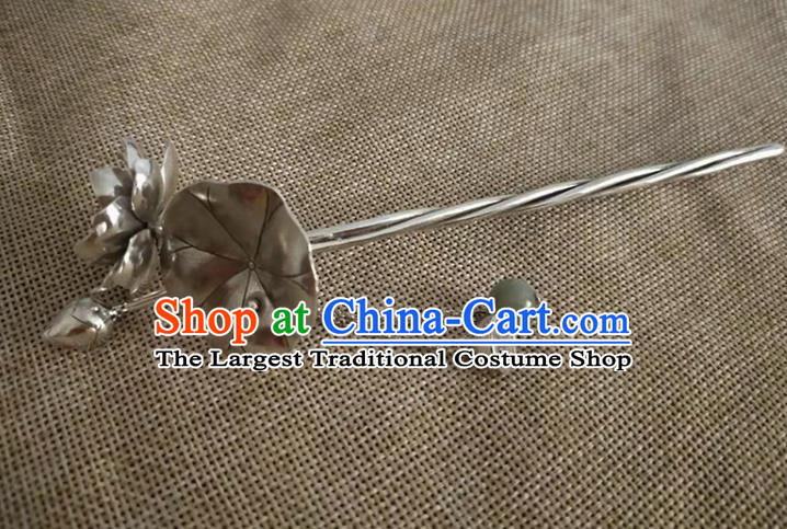 Chinese Classical Silver Lotus Tassel Hair Stick Cheongsam Headpiece Handmade Hairpin Traditional Hair Accessories