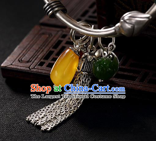 Chinese Cheongsam Wristlet Accessories Handmade Carving Lotus Bracelet Classical Silver Bangle Jewelry