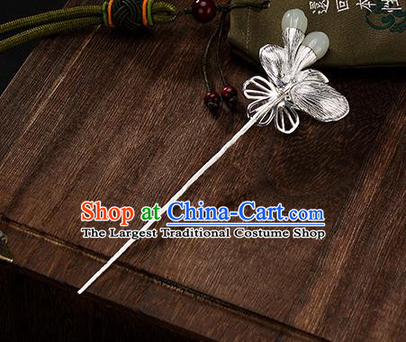 Chinese Classical Jade Mangnolia Hair Stick Cheongsam Accessories Headpiece Handmade Silver Hairpin Traditional Hair Jewelry