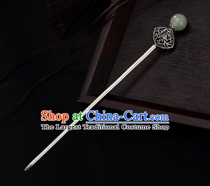 Chinese Cheongsam Accessories Headpiece Handmade Carving Hairpin Traditional Hair Jewelry Classical Silver Hair Stick