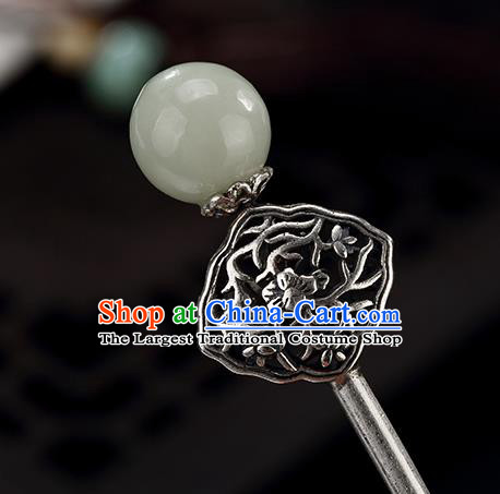 Chinese Cheongsam Accessories Headpiece Handmade Carving Hairpin Traditional Hair Jewelry Classical Silver Hair Stick