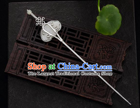 Chinese Handmade Hetian Jade Hairpin Traditional Hair Jewelry Classical Silver Hair Stick Cheongsam Accessories Headpiece