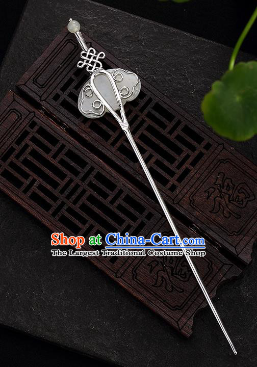Chinese Handmade Hetian Jade Hairpin Traditional Hair Jewelry Classical Silver Hair Stick Cheongsam Accessories Headpiece