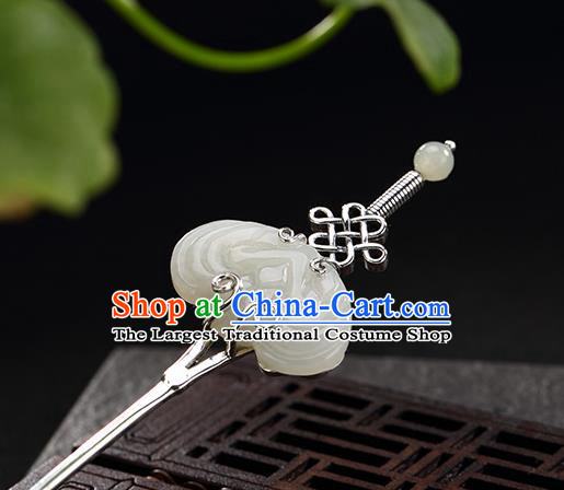Chinese Handmade Hetian Jade Hairpin Traditional Hair Jewelry Classical Silver Hair Stick Cheongsam Accessories Headpiece