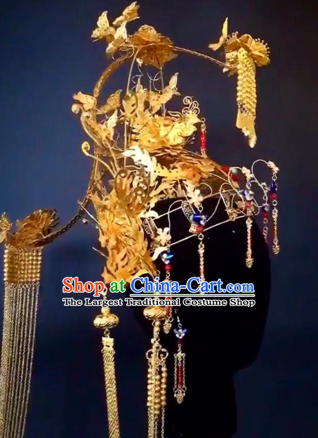 Custom China Stage Show Giant Hair Crown Ancient Imperial Empress Deluxe Phoenix Coronet Catwalks Headdress Wedding Hair Accessories