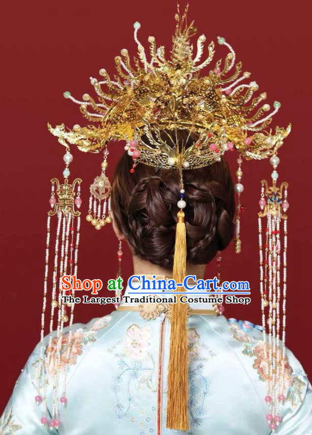 China Wedding Headdress Stage Show Giant Hair Crown Ancient Bride Phoenix Coronet Xiuhe Suit Hair Accessories