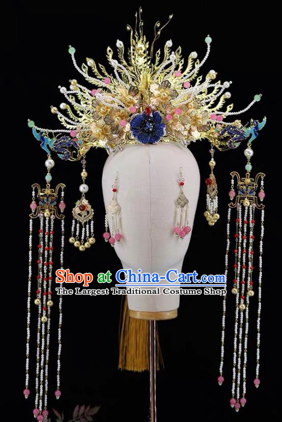 China Wedding Headdress Stage Show Giant Hair Crown Ancient Bride Phoenix Coronet Xiuhe Suit Hair Accessories