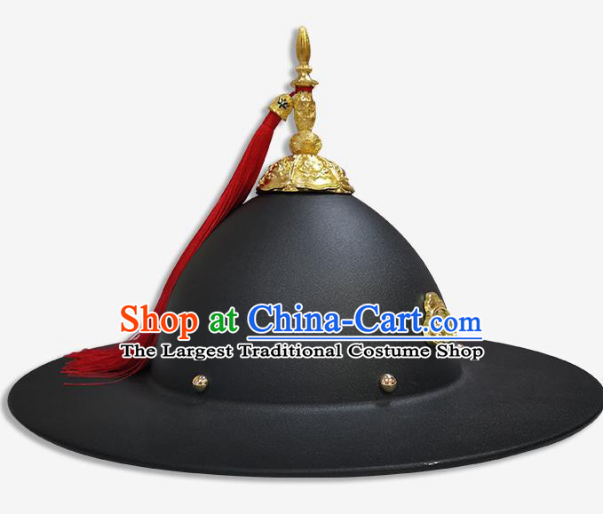 Chinese Traditional Fly Fish Cloth Headwear Ming Dynasty Imperial Guard Hat Ancient Swordsman Saucer Helmet