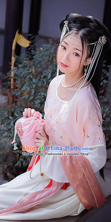 China Ancient Young Lady Hanfu Dress Garments Traditional Tang Dynasty Country Girl Historical Clothing Full Set