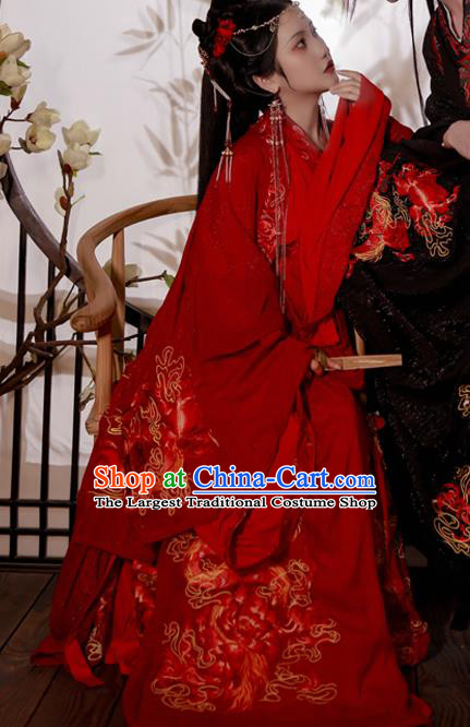 China Ancient Bride Red Hanfu Dress Garments Traditional Jin Dynasty Princess Wedding Embroidered Historical Clothing Complete Set