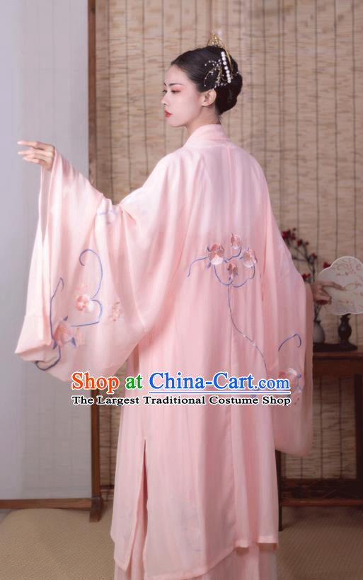 China Ancient Young Woman Pink Hanfu Dress Garments Traditional Song Dynasty Noble Beauty Historical Clothing Full Set