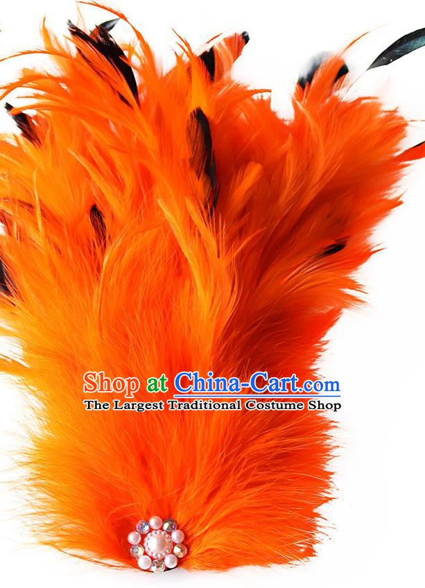 Top Catwalks Orange Feather Hair Accessories Stage Show Headpiece Dance Headdress Handmade Cosplay Fairy Hair Crown