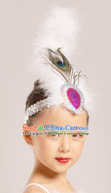 Professional China Dai Nationality Dance Hair Accessories Yunnan Ethnic Dance White Feather Headdress Girl Peacock Dance Hair Crown