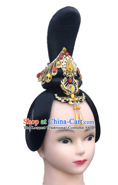 Handmade Chinese Court Dance Stage Performance Wigs Chignon Classical Dance Hair Accessories Hanfu Dance Headpieces