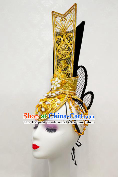 Handmade Chinese Flying Apsaras Dance Headpieces The Thousand-handed Goddess Stage Performance Wigs Chignon Classical Dance Hair Accessories