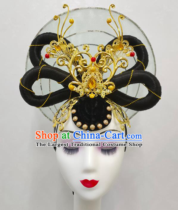 Handmade Chinese Stage Performance Headdress Court Beauty Dance Wigs Chignon Classical Dance Hair Accessories