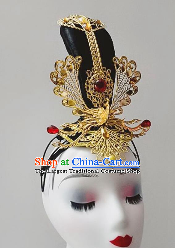 Handmade Chinese Classical Dance Hair Accessories Stage Performance Headdress Drum Dance Wigs Chignon