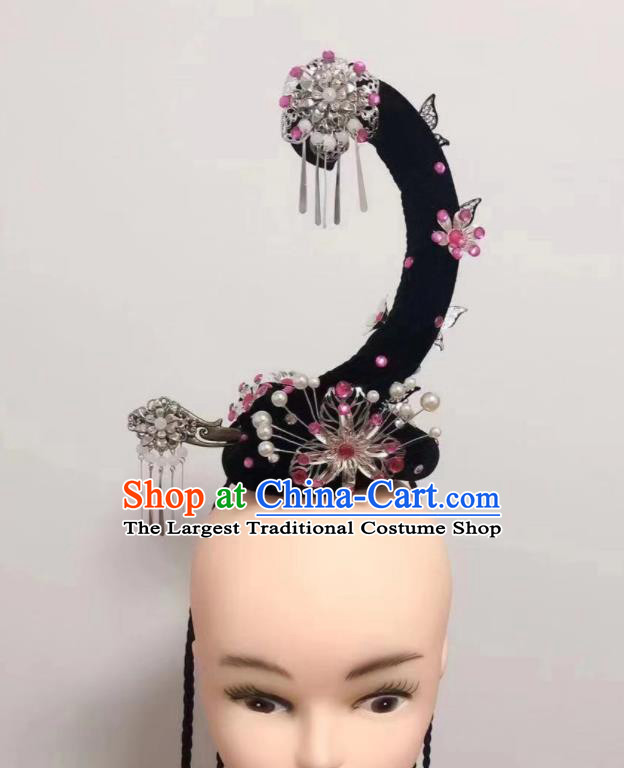 Handmade Chinese Dunhuang Apsaras Dance Hair Accessories Water Sleeve Dance Hairpieces Classical Dance Wigs Chignon