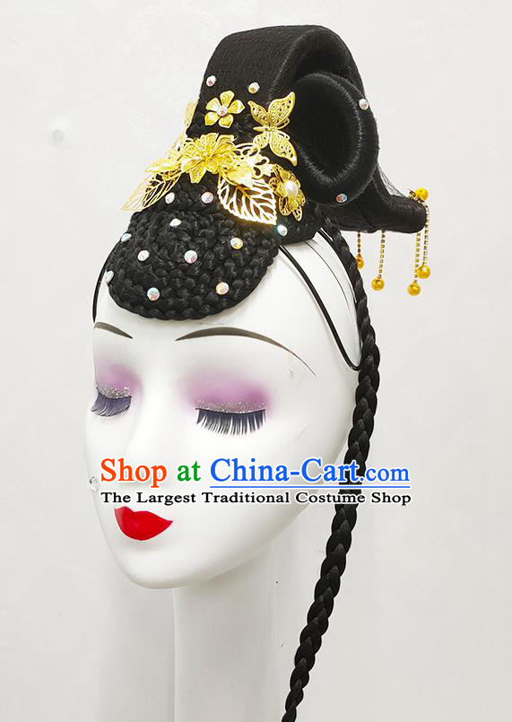 Chinese Stage Performance Hair Accessories Female Fan Dance Hairpieces Classical Dance Wigs Chignon