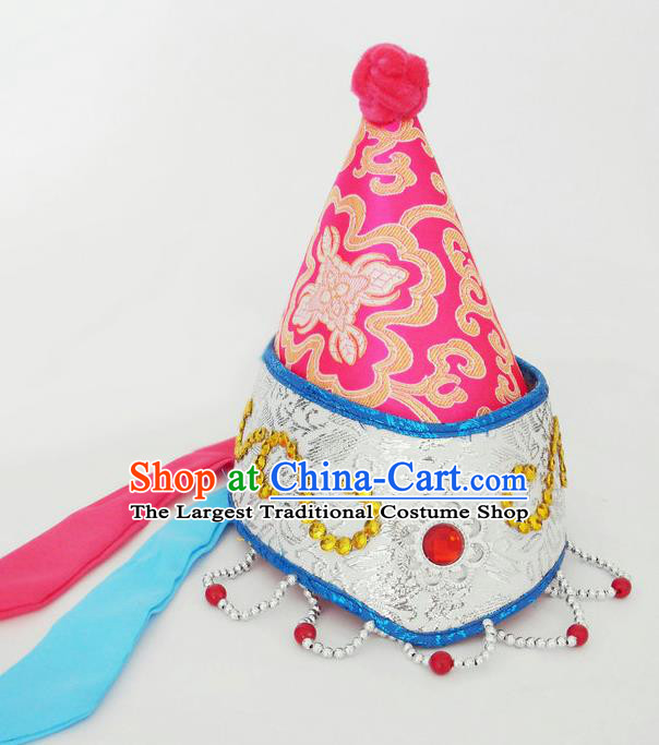 Chinese Mongol Nationality Girl Dance Pink Hat Ethnic Performance Headdress Mongolian Minority Children Headwear