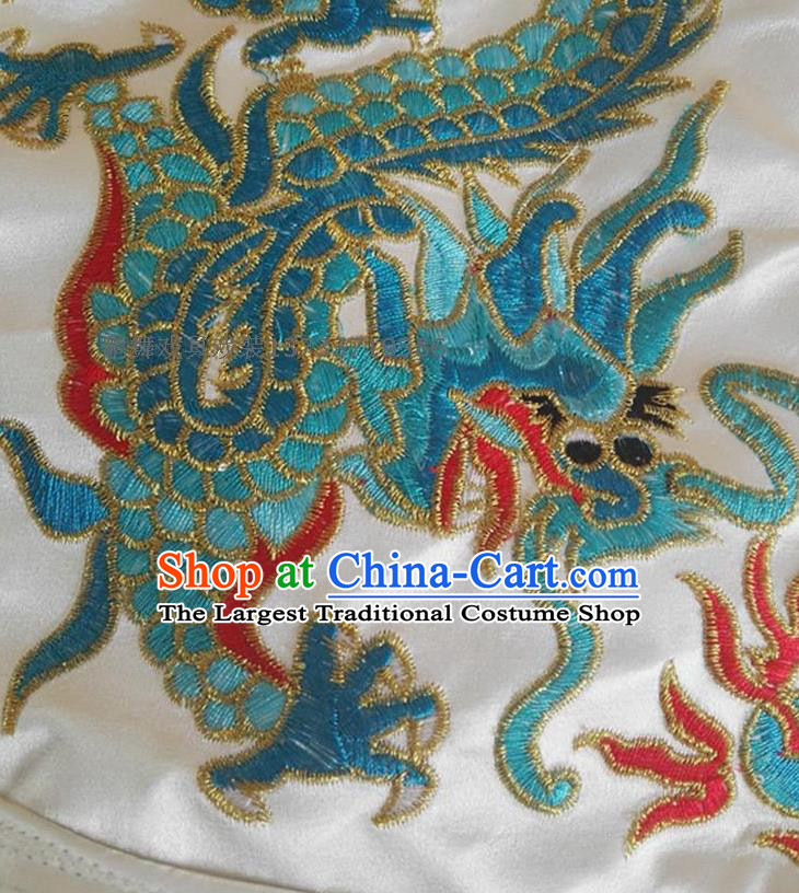 Chinese Ancient King Shoes Beijing Opera Emperor Shoes Handmade Embroidered Dragon White Satin Boots Sichuan Opera Shoes