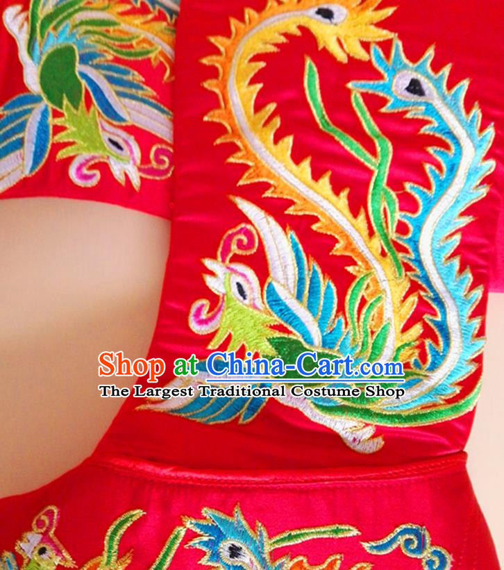 Chinese Ancient Swordswoman Shoes Beijing Opera Female General Shoes Embroidered Phoenix Red Satin Boots Peking Opera Shoes