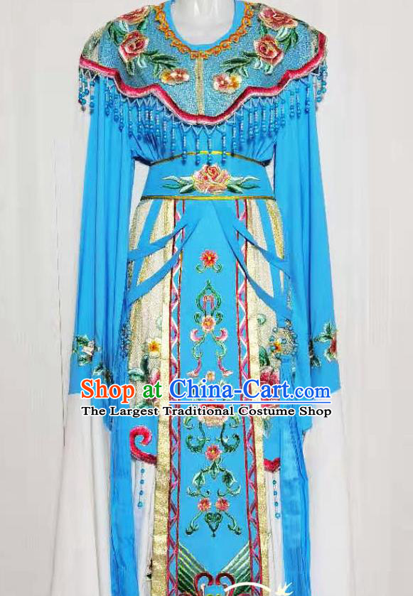 China Peking Opera Diva Blue Dress Uniforms Beijing Opera Hua Tan Garments Ancient Fairy Princess Clothing