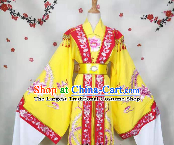 China Ancient Queen Clothing Peking Opera Empress Yellow Dress Uniforms Beijing Opera Hua Tan Garment Costumes