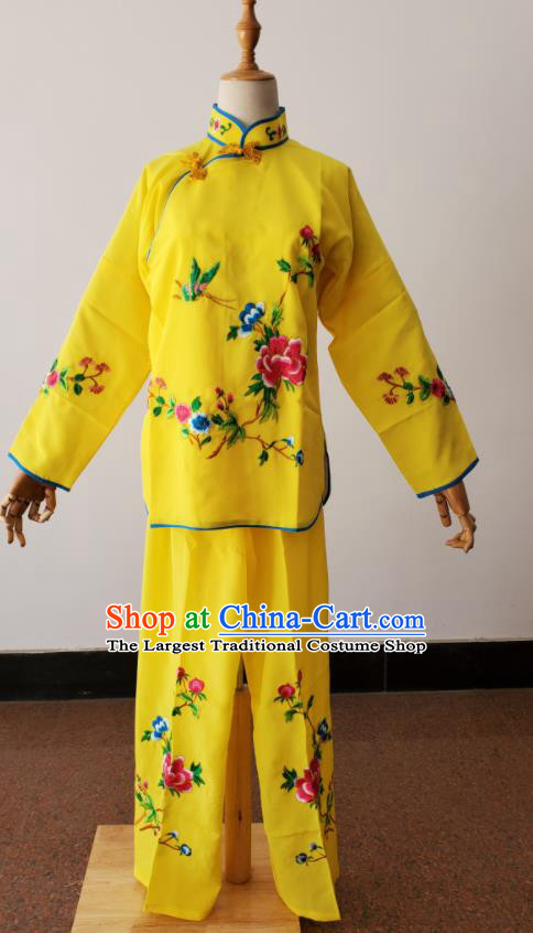 China Ancient Village Girl Clothing Peking Opera Country Woman Dress Beijing Opera Xiaodan Costumes Huangmei Opera Maid Lady Yellow Uniforms