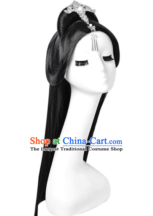 Chinese Ancient Princess Headdress Jin Dynasty Palace Lady Hairpieces Traditional Hanfu Dance Wigs Chignon